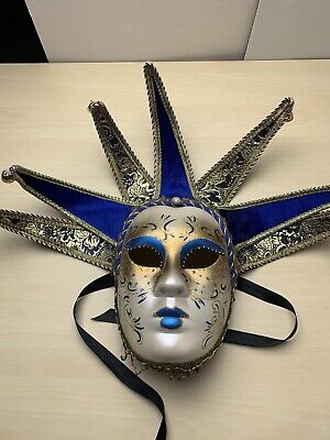 Mask from Venice Jolly Face Blue Golden 5 Spikes Prom Carnival