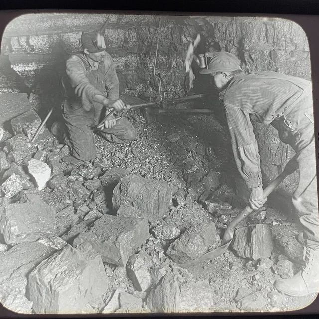 Vtg Keystone Magic Lantern Slide Photo Coal Miners Drilling For A Blast PA
