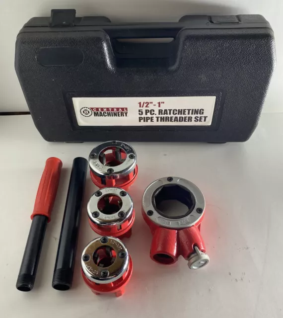 Central Machinery 1/2” - 1” 5 Pc Ratcheting Pipe Threader Set W/ Carrying Case