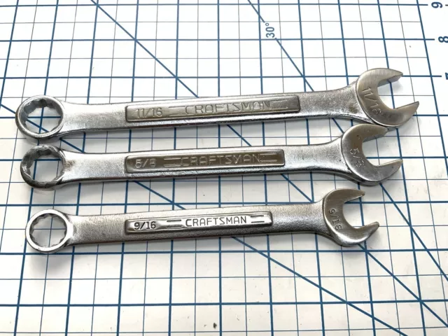 Craftsman 3pc 12pt Combination Wrenches, 9/16, 5/8, 11/16 - Owner Marks - USA