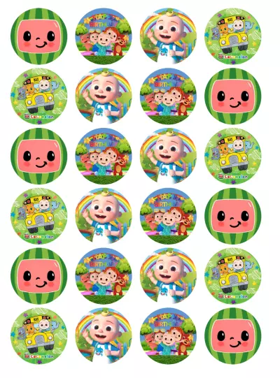 24 x Large Cocomelon Cupcake Toppers Edible Birthday Party Cake Decoration