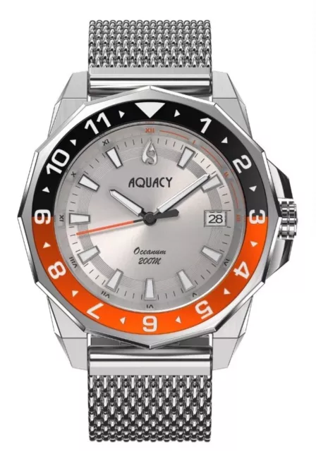 Aquacy Hei Matau Oceanum Men's Automatic 200M Silver Dial Dive Watch UK sale New