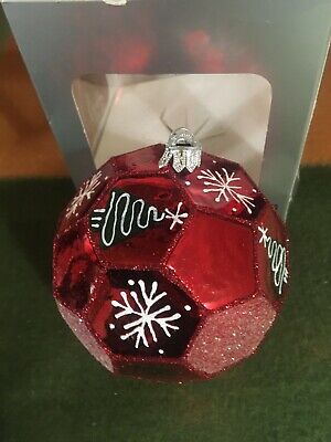Geometric Red Christmas Ornament Mouth Blown Hand Painted Poland Glass 3.75" New