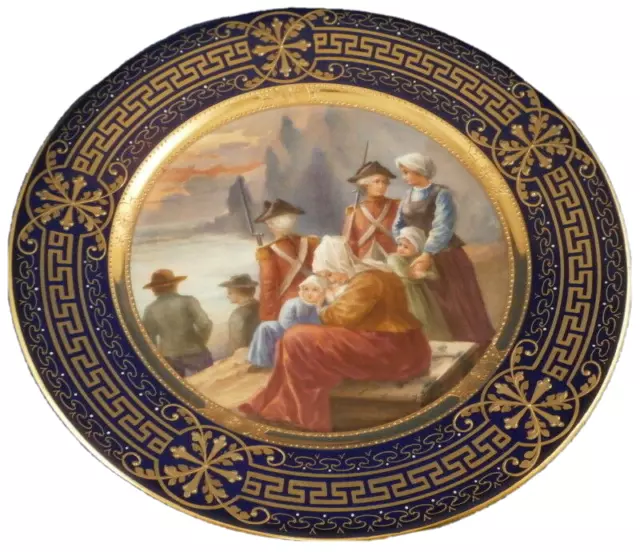 Ancien 19thC Royal Vienna Porcelaine Scenic Plaque Service Teller Scene Autriche