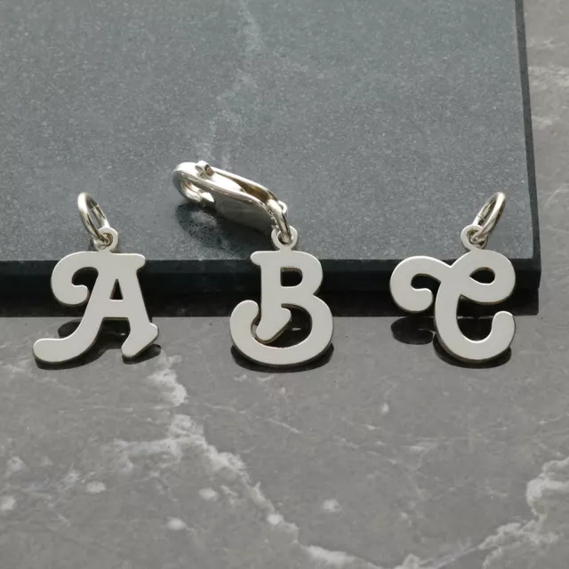 Solid 925 Sterling Silver A to Z Letter Initial Pendant Charm Bracelet Necklace