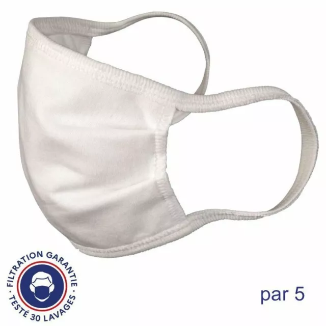 DIM Lot de 5 Masques Adulte Tissu Lavable BARRIERE Blanc