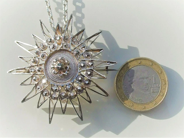 Pendentif Ancien Art Déco En Argent Avec Pierre De Soleil - Collier 41 Cm - Occasion