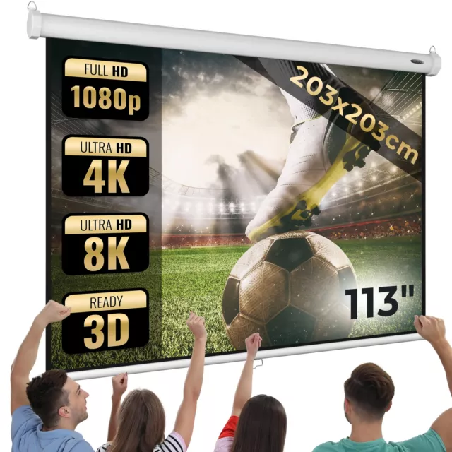 Jago® Écran de Projection 113" 203x203cm Toile Vidéoprojecteur Home Cinéma