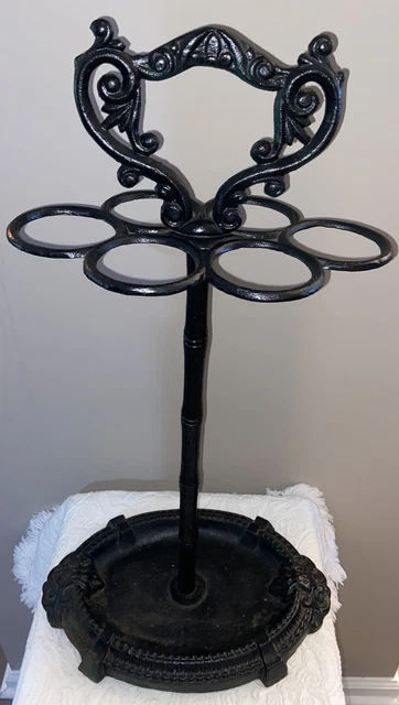 VTG Cast Iron Ornate Umbrella Cane Stand Holds 6
