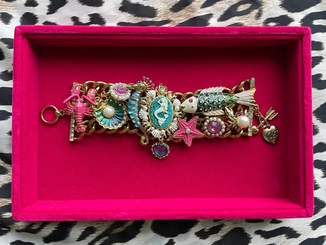 Betsey Johnson Vintage Sea Excursion Mermaid Cameo Lobster Seahorse Bracelet