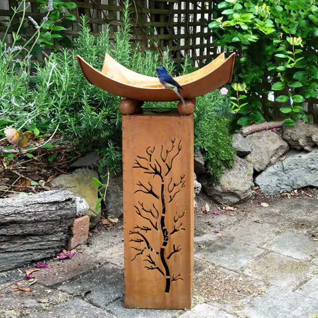 Large Rust Bird Bath Feeder Rustic DESIGN Tall Fire Pit  Garden Ornaments AU