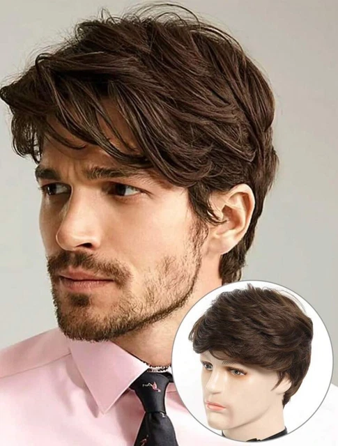 Perruque Courte Homme Brune Synthétique Texturée - Style Naturel Avec Frange, Neuve Sans étiquettes !