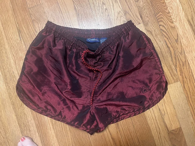 Catalina vintage men’s Maroon Nylon Blend swim trunks Sz Sm EUC