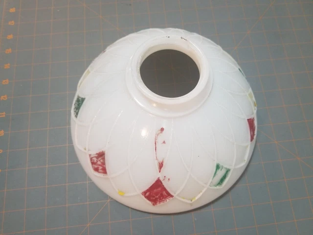 Vintage 10" Milk Glass Painted Hanging Table LAMP SHADE Enamel Finishes