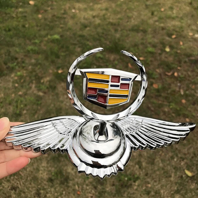 3D Chrome Car Front Hood Stand Ornament Cadillac Wing Emblem for XTS SRX CT6 CT4