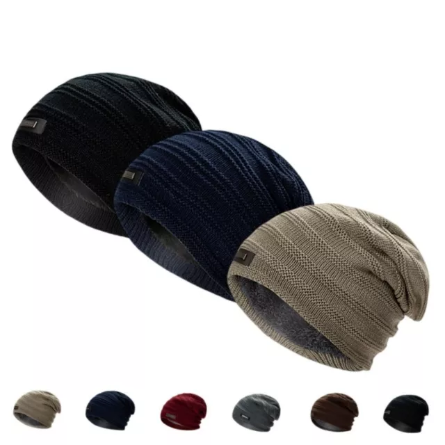 Fleece Lined Men's Winter Hat Polyester Winter Cap Knitted Cap  Male