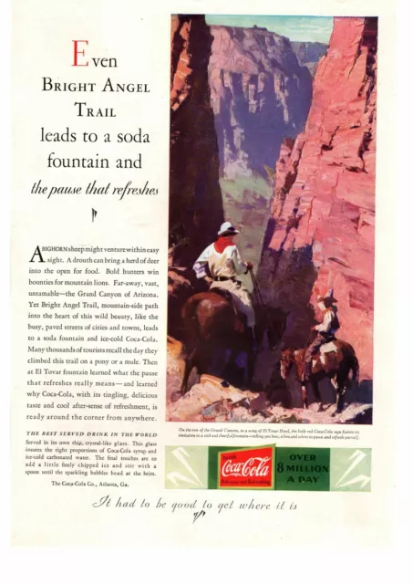 1929 Coca Cola El Tovar Hotel Sign Grand Canyon Horses Coke Soda Color Print Ad