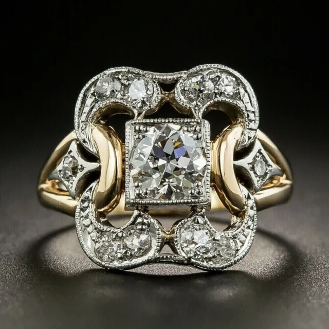 Art Deco Style Simulated Diamond Two-Tone Twist Hollow Design Ring In 925 Silver