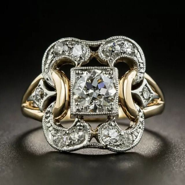 Art Deco Style Simulated Diamond Two-Tone Twist Hollow Design Ring In 925 Silver