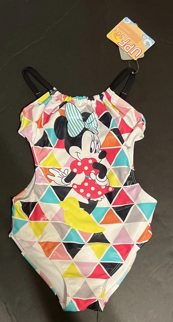 NWT Disney Store Minnie Mouse Swimsuit Girls 1 pc Side Cut-out UPF 50+ Swim 7/8