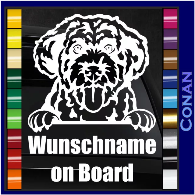 Portugiesischer Wasserhund Auto Aufkleber mit Wunschname Hund Sticker Dog Love