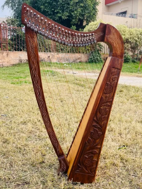 22 Metal Strings Irish Lyre Harp Rosewood Hand Engraved Lyre Harp Free Hard Case