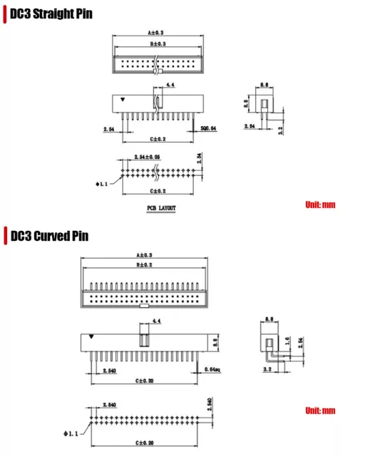 PCB Box Stiftleiste 2,54mm Pin IDC JTAG Buchse DC3-6/8/10/14/16/20/26/30/40/50P 2