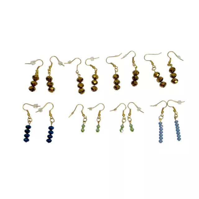 Lot of 8 Colorful Faceted Dangle Drop Pierced Earrings Metallic Gold Blue Green