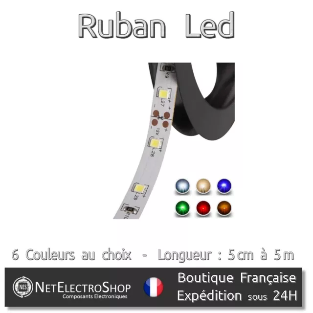 Ruban Led SMD 3528 - 60 leds / m - 12V - IP20 - 6 couleurs au choix - 5 cm à 5 m