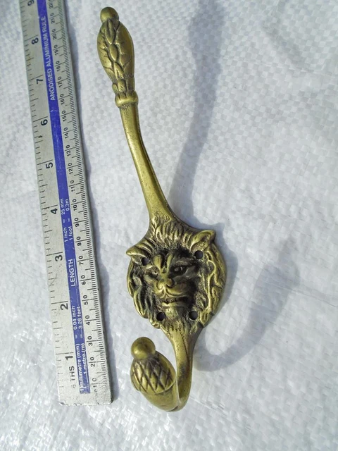 Vintage Solid Cast Brass Ornate "LIONS HEAD" Double Hook Coat Hanger