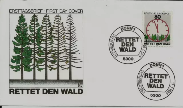 BRD FDC MiNr 1253 (4a) Umweltschutzkampagne "Rettet den Wald" -Natur-Bäume-