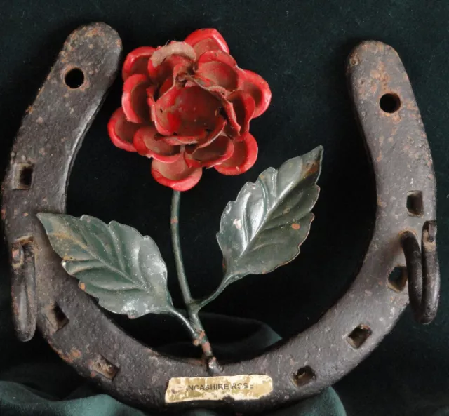 Vintage LANCASHIRE ROSE Horseshoe Coat Hanger Rustic Handmade UK --  LOOK