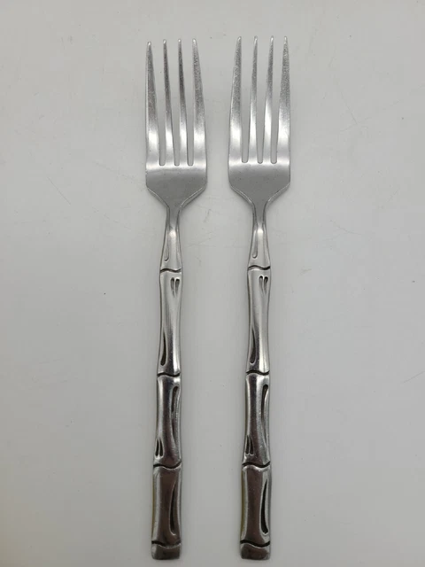 2 Dinner Forks Rogers Stainless Flatware Citadel Bamboo Pattern Korea Vintage