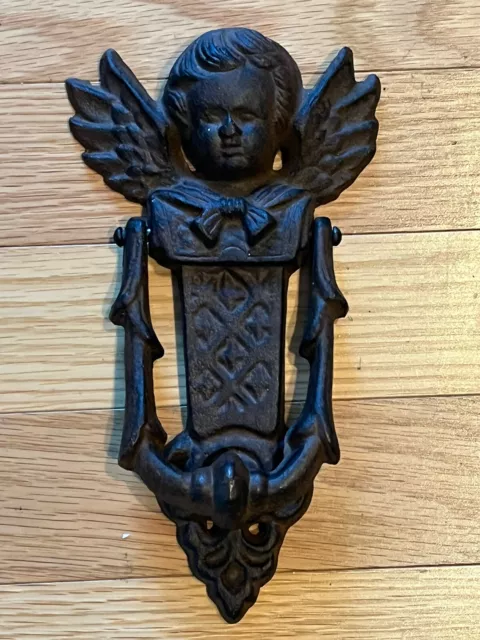 Vintage Victorian Cast Iron Guardian Angel Boy Cherub Door Knocker