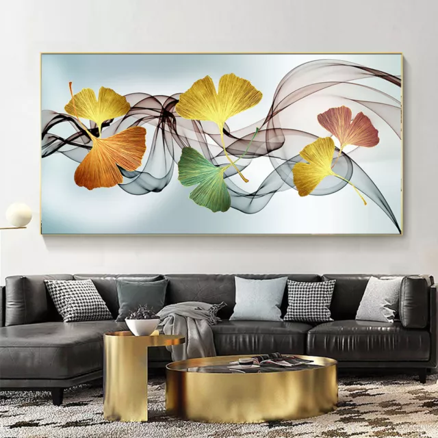 Wall Art Canvas Painting Golden Green Ginkgo Leaf Posters and Prints Pictures