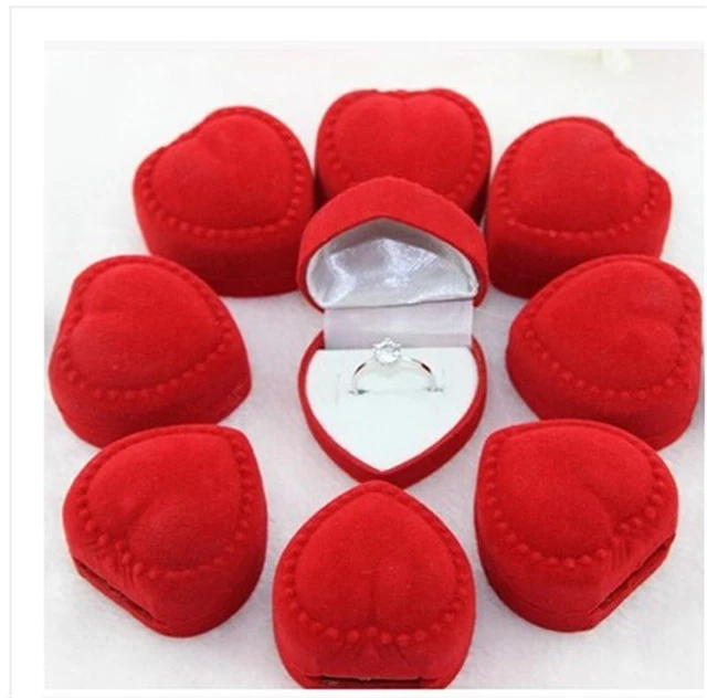 Quality 10pcs Romantic velet Red Heart Ring gift Boxes Jewelry SuppliesN^ob