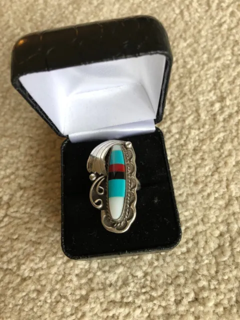 Large Vintage Southwestern Inlaid Turquoise Mother of Pearl Spiny Oyster Onyx