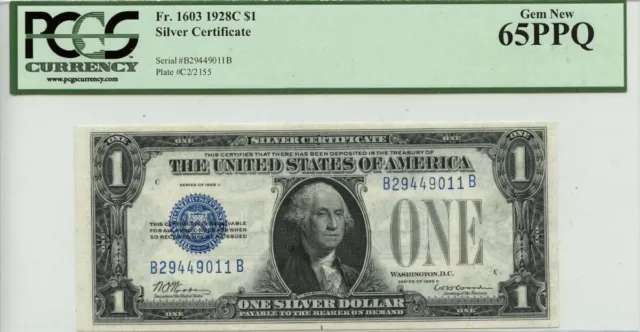 1928C $1 Silver Certificate FR#1603 PCGS Gem 65PPQ