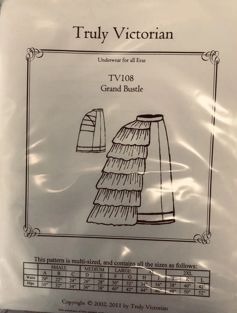 Truly Victorian TV108 Grand Bustle Skirt Sewing Pattern New Uncut