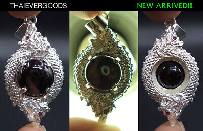 Silver Pendant Naga Gem Black Real Thai Amulet Good Fortune Powerful