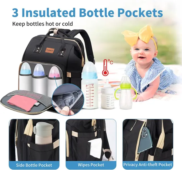 MODERN Waterproof Baby Diaper Bag Backpack Convertible Bassinet Changing Station