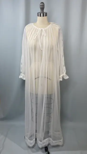 Vintage Nightgown SMALL white sheer nylon robe GAYMODE PENNEYS pin-up retro 60s