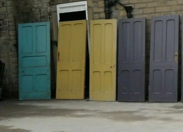 rare set 5 antique Gothic church doors thick heavy chamfered panel chapel doors