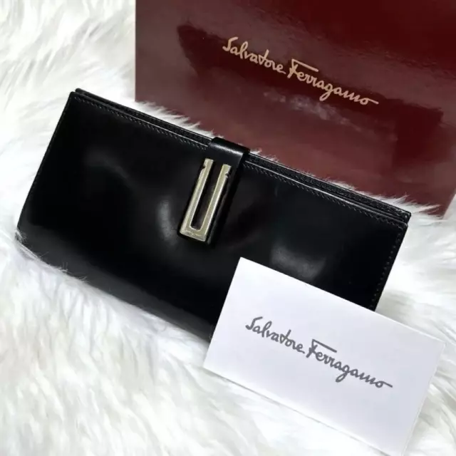 SALVATORE FERRAGAMO LEATHER Long Wallet Black Made in Italy $161.10 ...