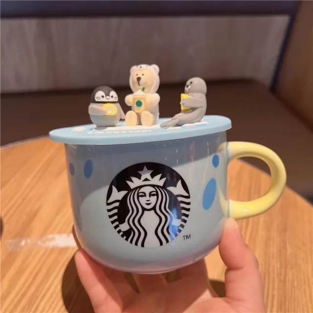 Oceans Animals Starbucks Ceramic Mug Cartoon Penguin Bear Mug Lid Coffee