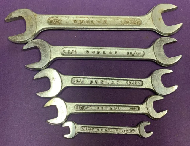 Lot Of 5 Used Vintage Dunlap Double Open End Wrenches 5/16 - 7/8 U