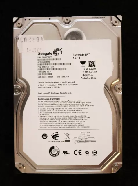 Seagate ST31500541AS interne Festplatte SATA III 1,5 TB 3,5" 5900 Upm #7521