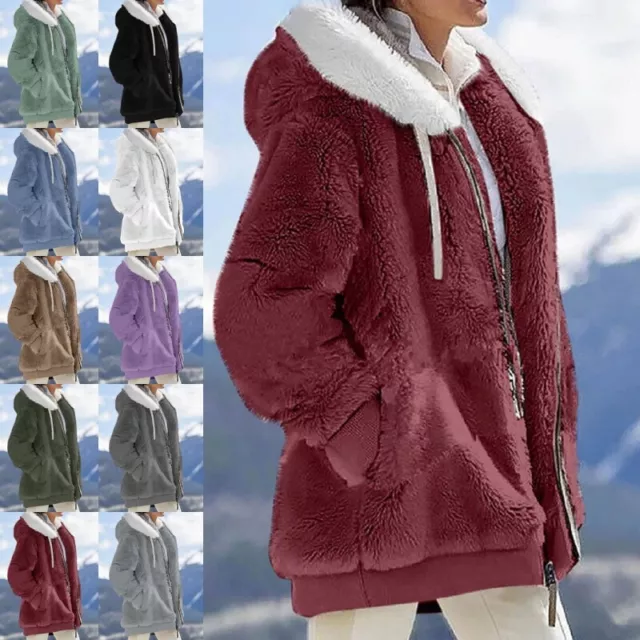 Womens Winter Warm Fleece Hoodies Coat Jacket Ladies Outwear Overcoat Plus Size