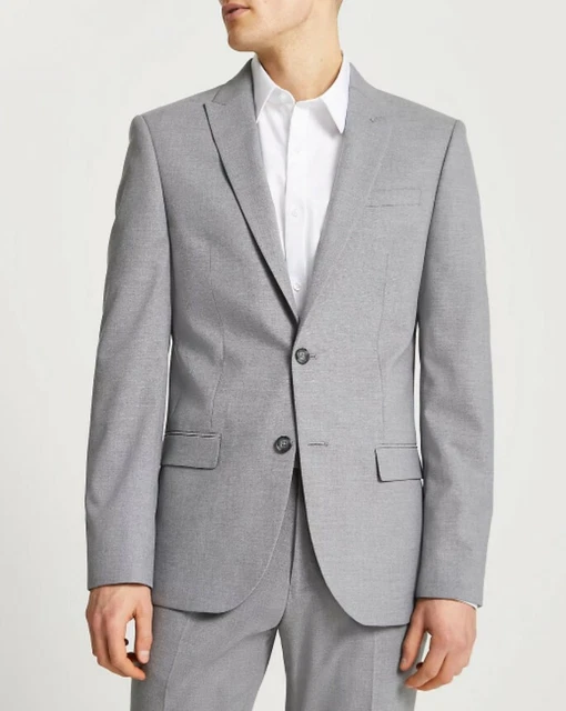 River Island - Nuova con etichette - Giacca tuta slim aderente grigia testurizzata - taglia 38R - prezzo disponibile £65
