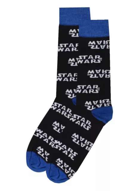 STAR WARS Mens Tiled Logo Tipped Black Blue Socks | One Size UK 6-11 EU 40-46